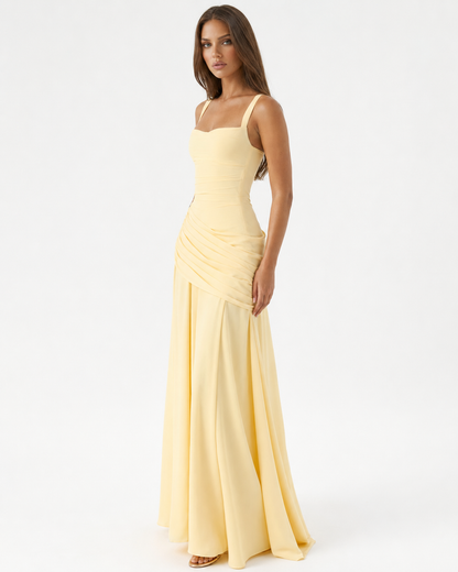 Sara | Vestido Maxi Escote Cuadrado Drapeado