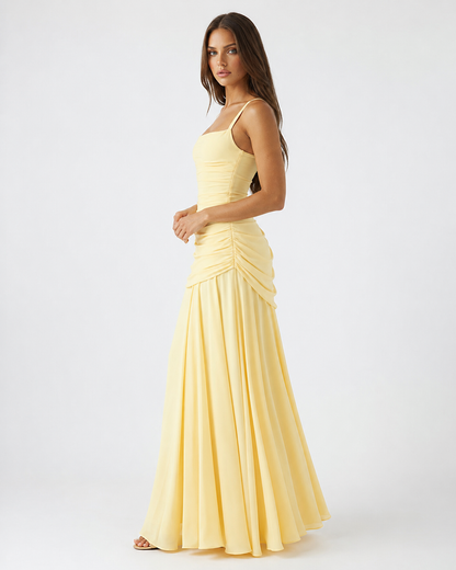 Sara | Vestido Maxi Escote Cuadrado Drapeado