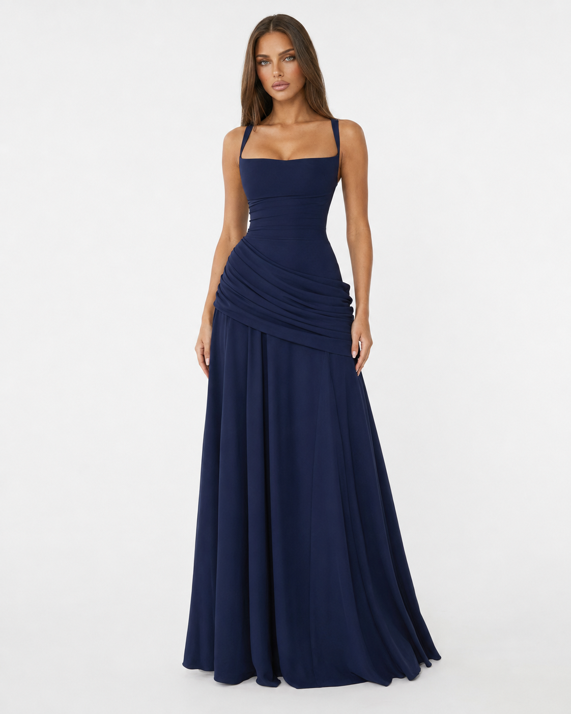 Sara | Vestido Maxi Escote Cuadrado Drapeado