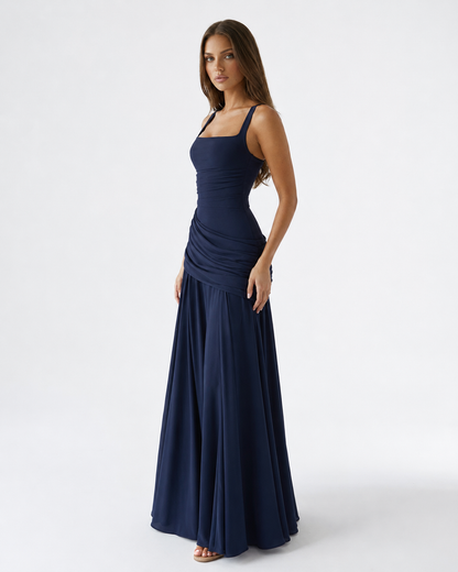 Sara | Vestido Maxi Escote Cuadrado Drapeado