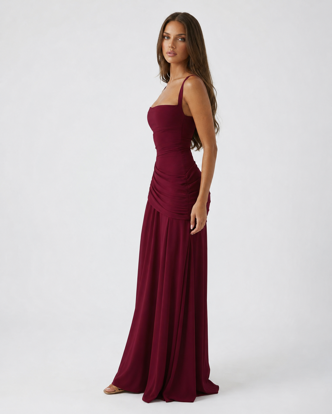 Sara | Vestido Maxi Escote Cuadrado Drapeado