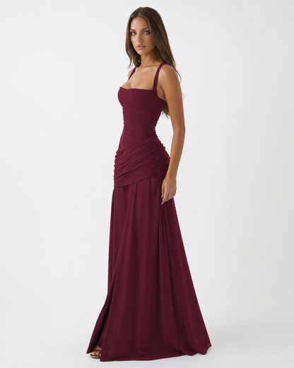 Sara | Vestido Maxi Escote Cuadrado Drapeado