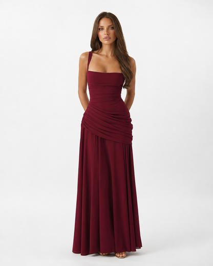 Sara | Vestido Maxi Escote Cuadrado Drapeado