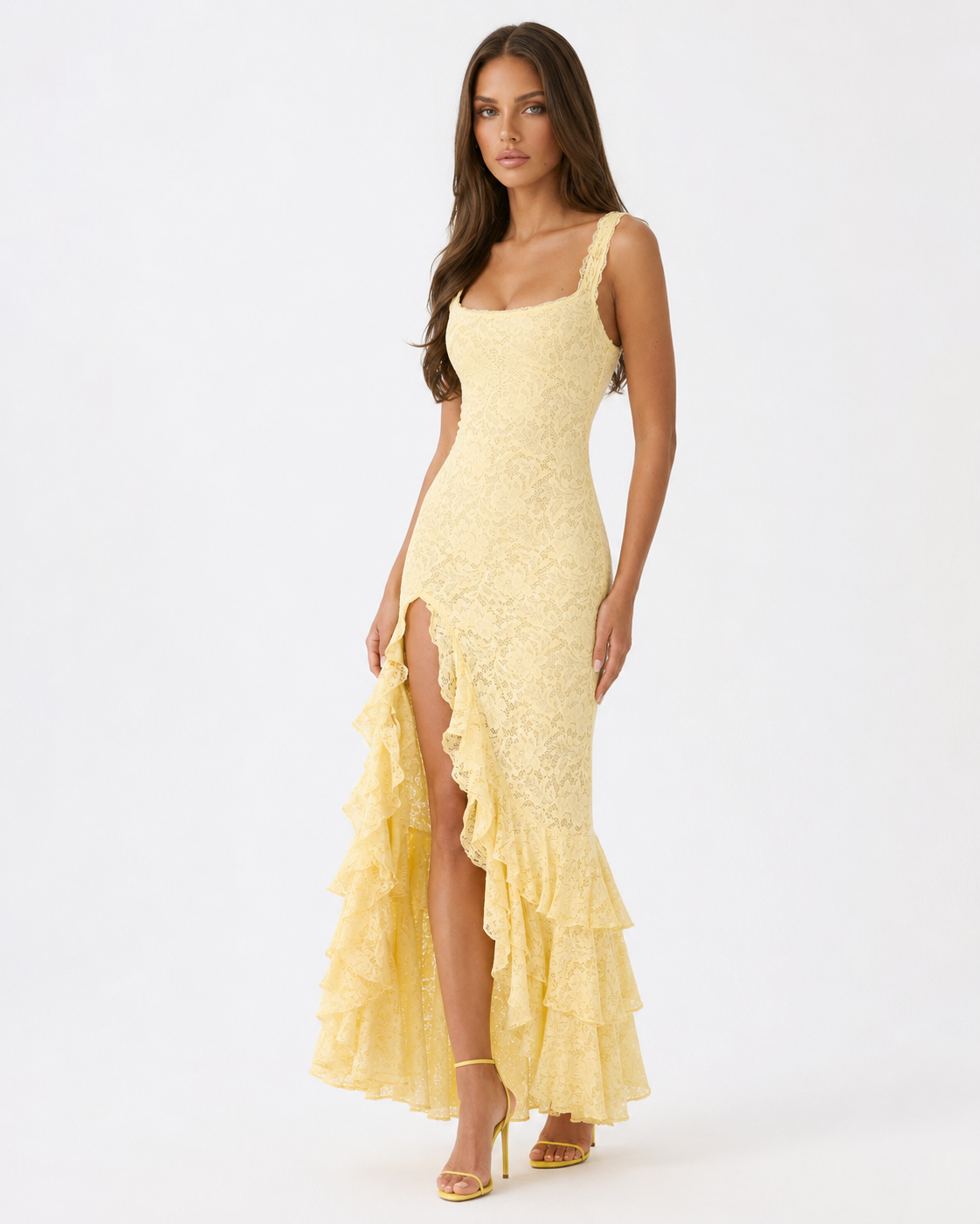 Berta | Vestido Maxi de Encaje con Volantes