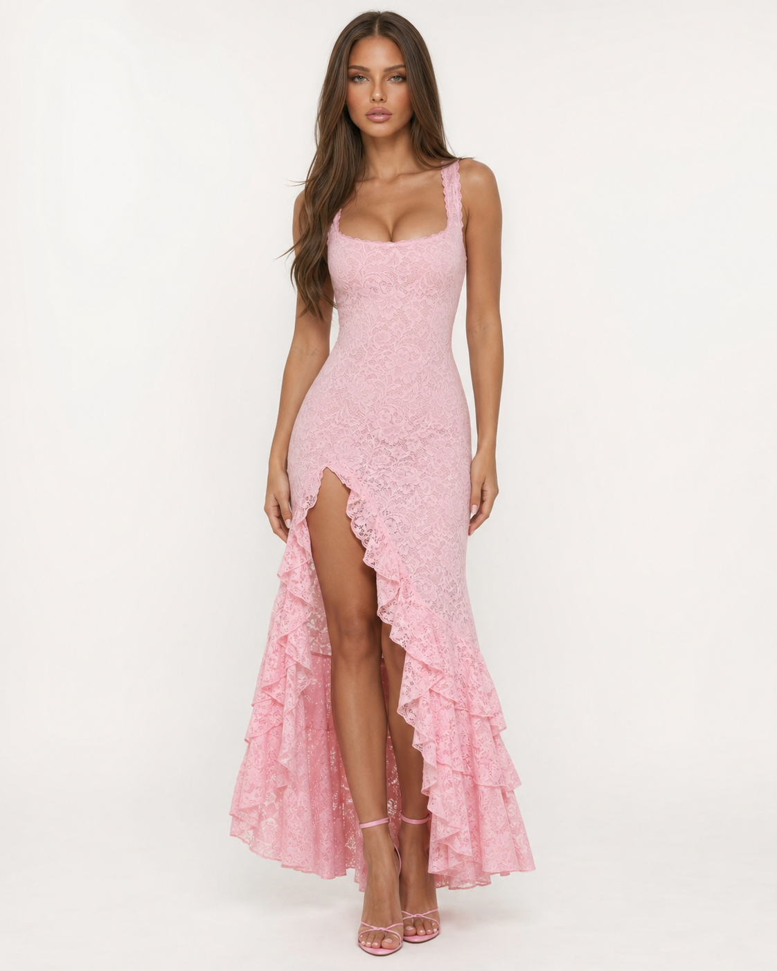 Berta | Vestido Maxi de Encaje con Volantes