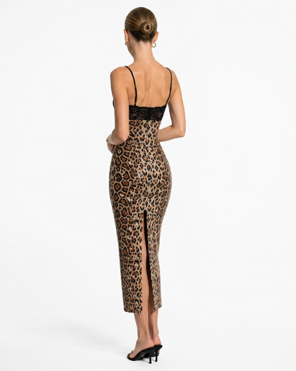 Ángela | Vestido Maxi Leopardo con Encaje