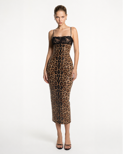 Ángela | Vestido Maxi Leopardo con Encaje