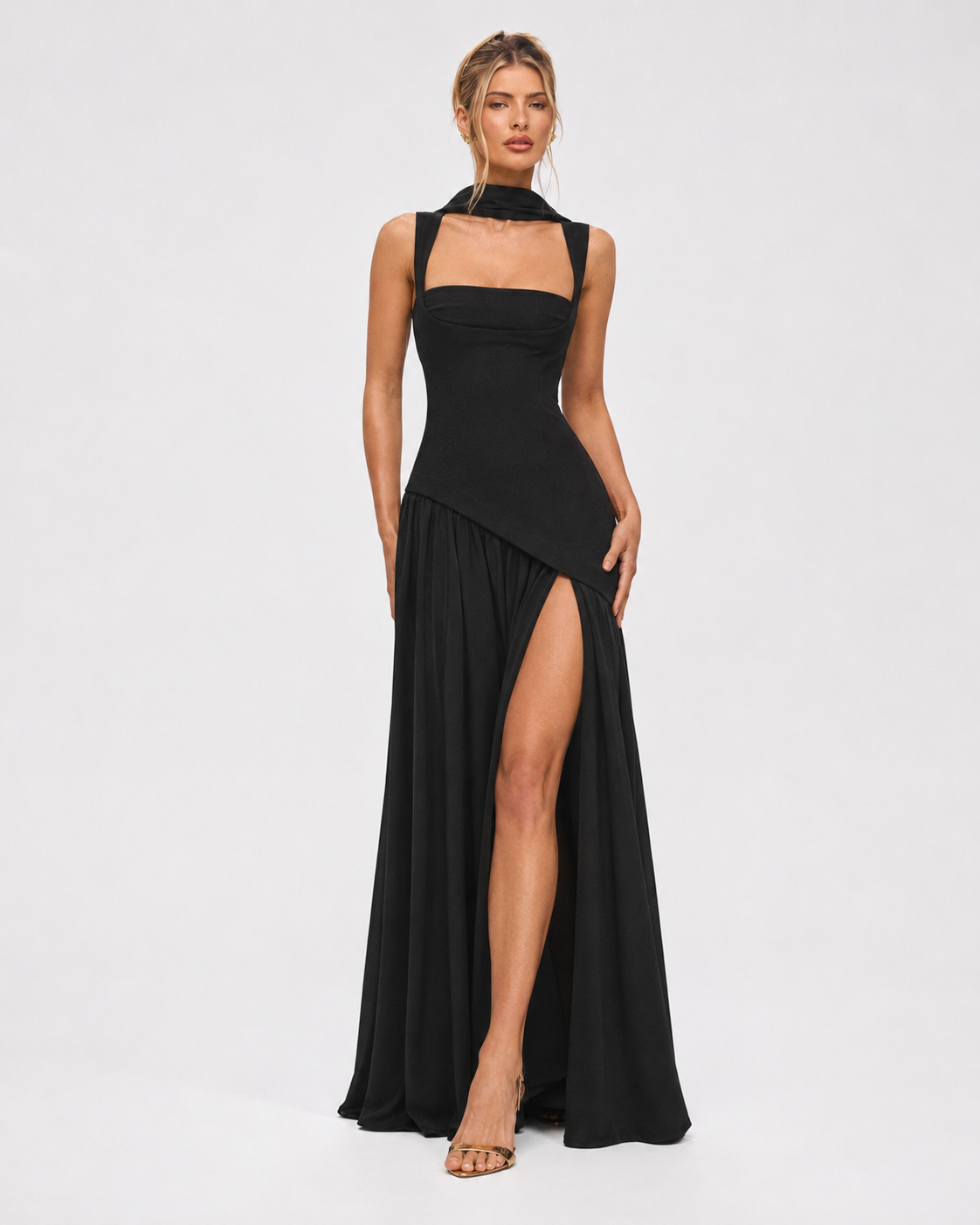 Irene | Vestido Maxi con Pañuelo y Abertura