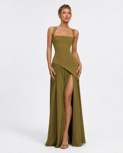 Irene | Vestido Maxi con Pañuelo y Abertura