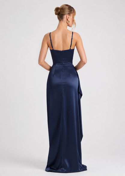Cristina | Vestido Maxi Satinado con Espalda Cruzada