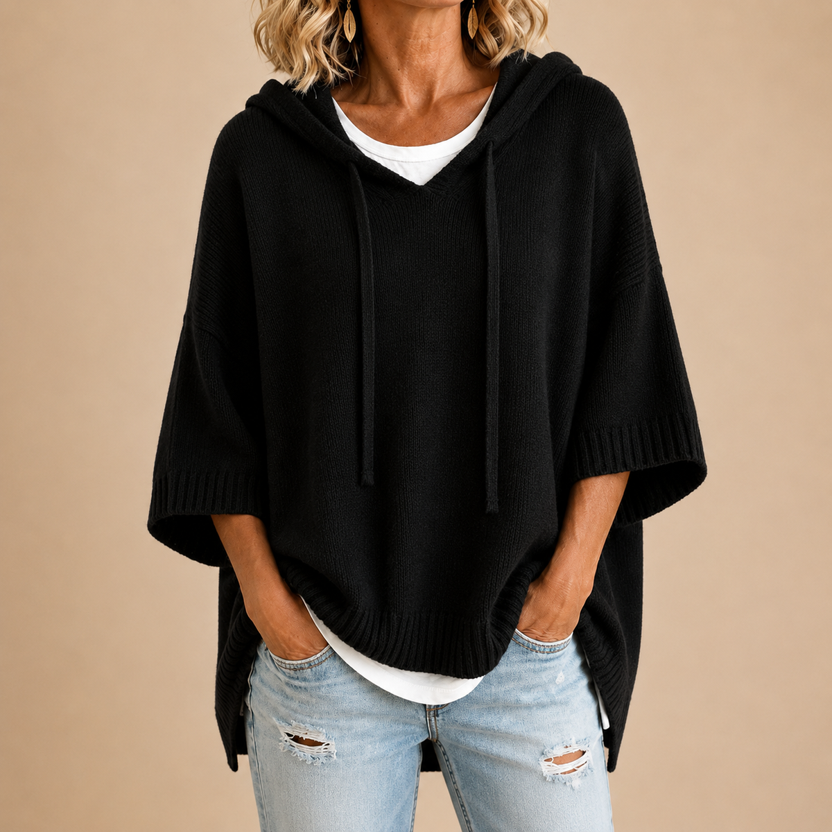 Bárbara | Poncho de punto con capucha