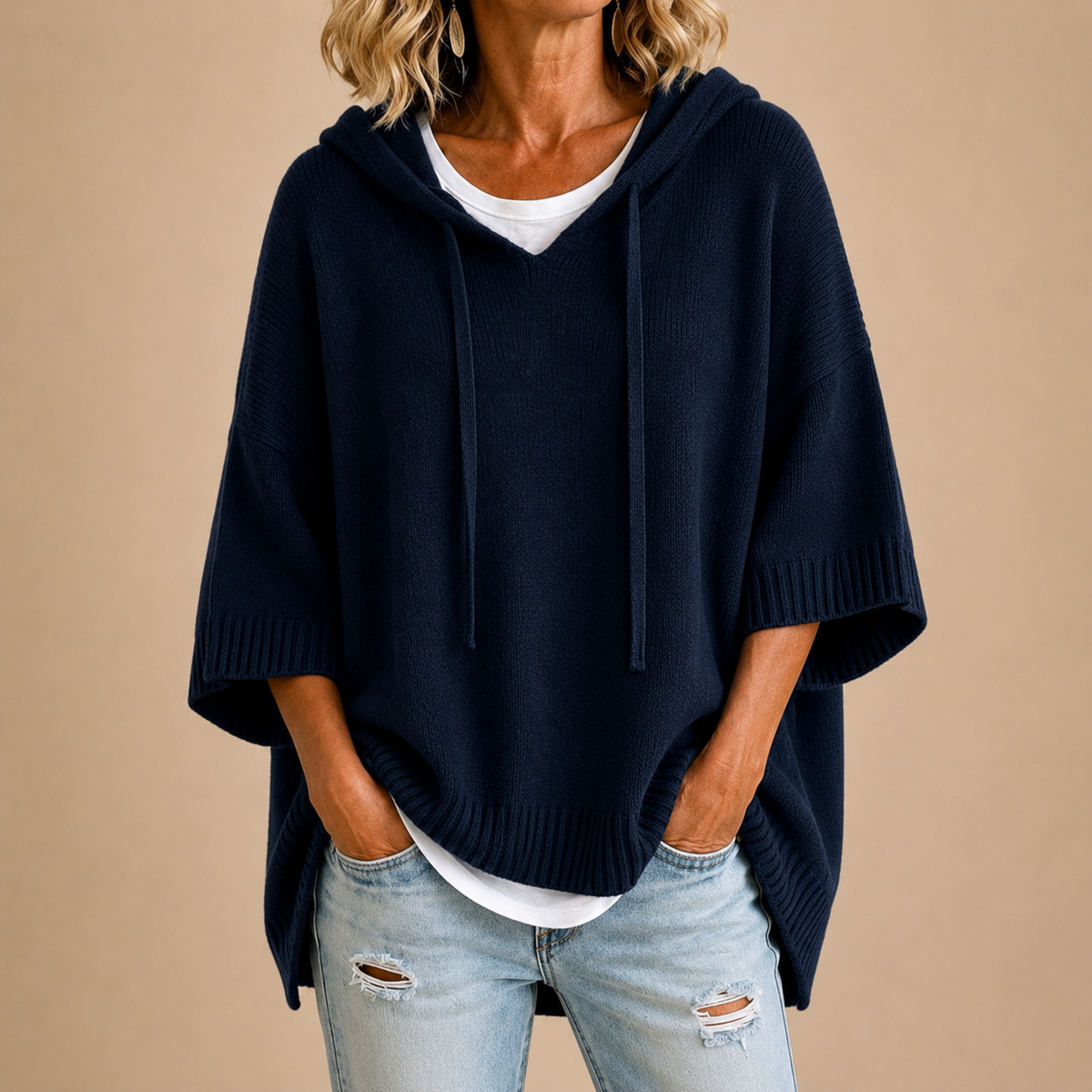 Bárbara | Poncho de punto con capucha