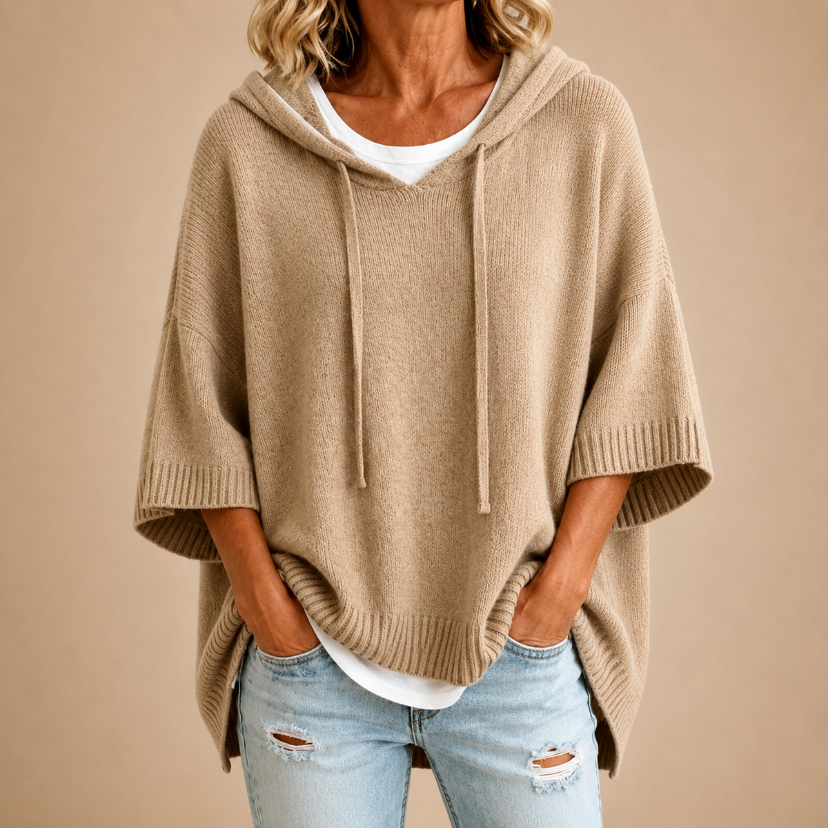 Bárbara | Poncho de punto con capucha