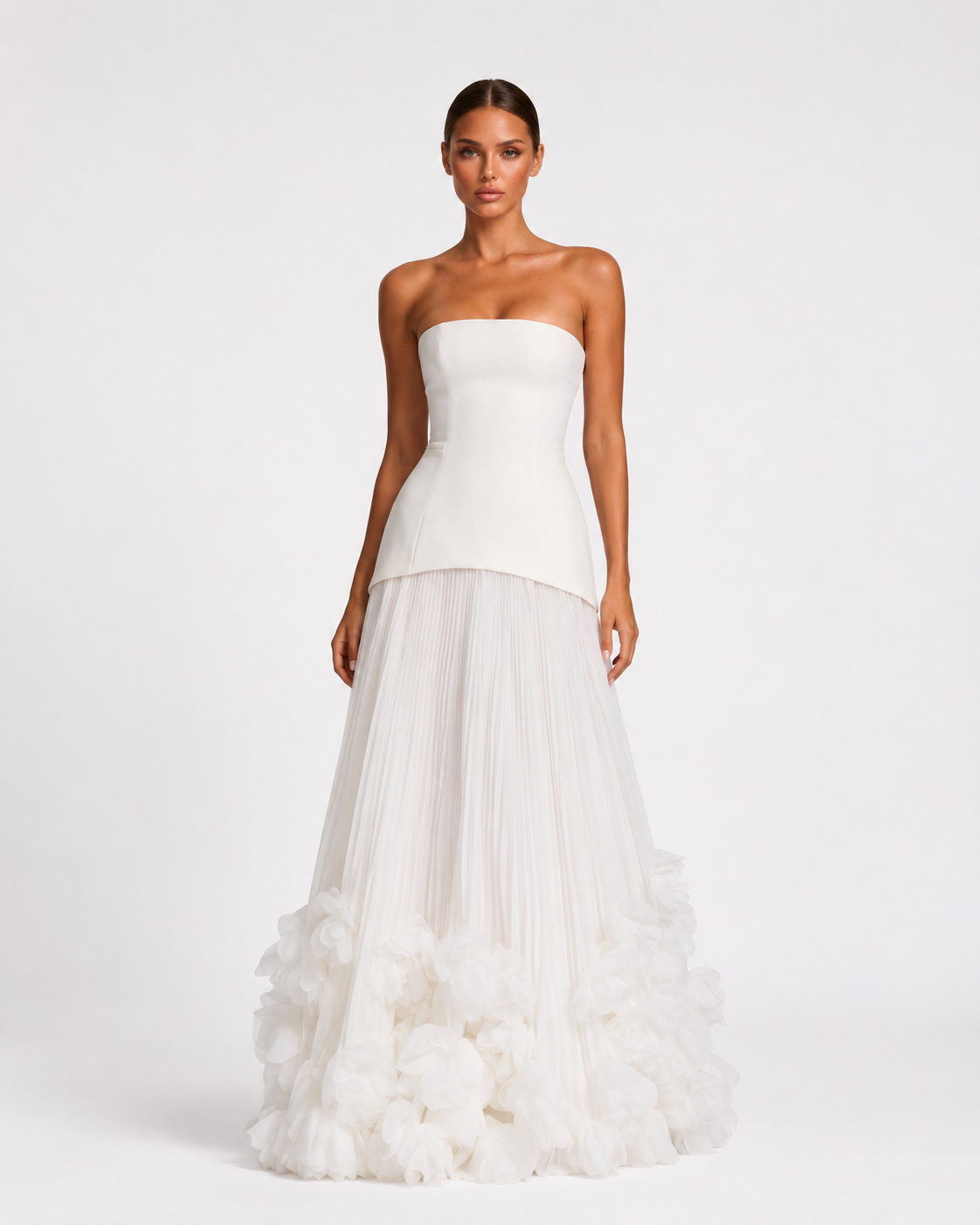 Celia | Vestido Maxi Plisado con Flores 3D