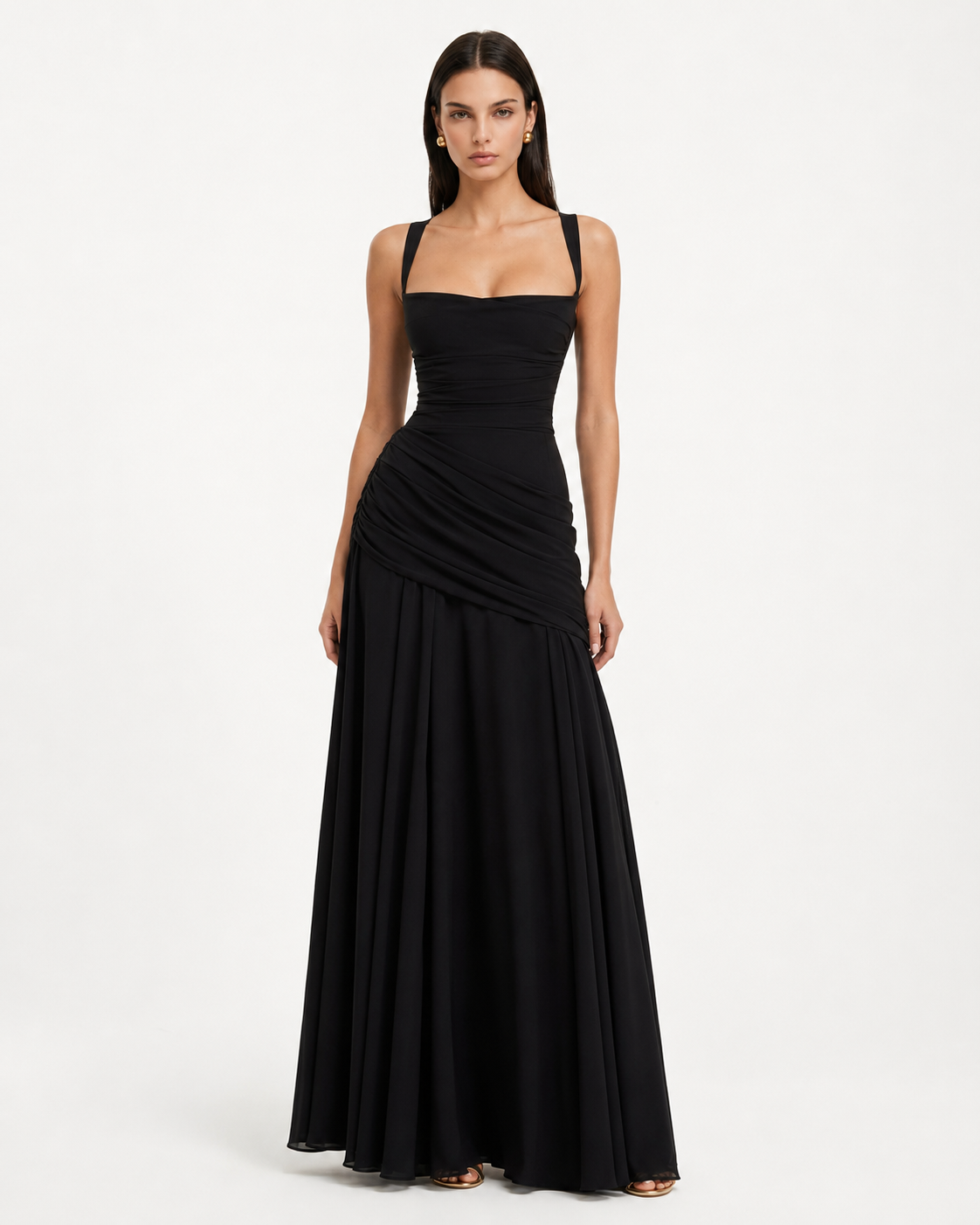 Sara | Vestido Maxi Escote Cuadrado Drapeado