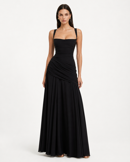 Sara | Vestido Maxi Escote Cuadrado Drapeado
