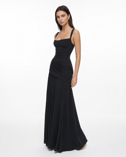 Sara | Vestido Maxi Escote Cuadrado Drapeado