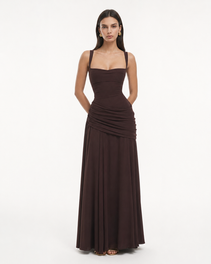 Sara | Vestido Maxi Escote Cuadrado Drapeado