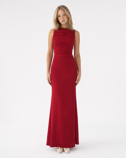 Aitana | Vestido Maxi Fruncido con Espalda Abierta