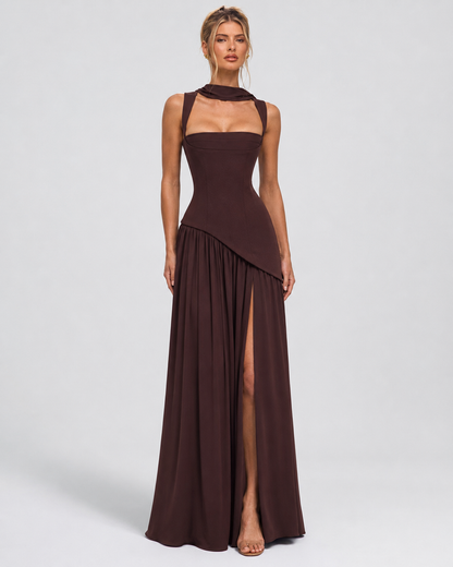 Irene | Vestido Maxi con Pañuelo y Abertura