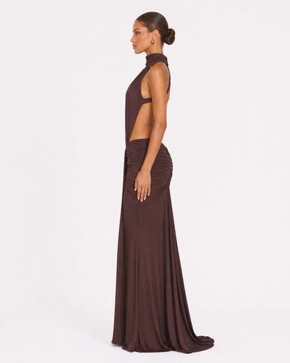 Vega | Vestido Largo Cuello Alto con Espalda Abierta