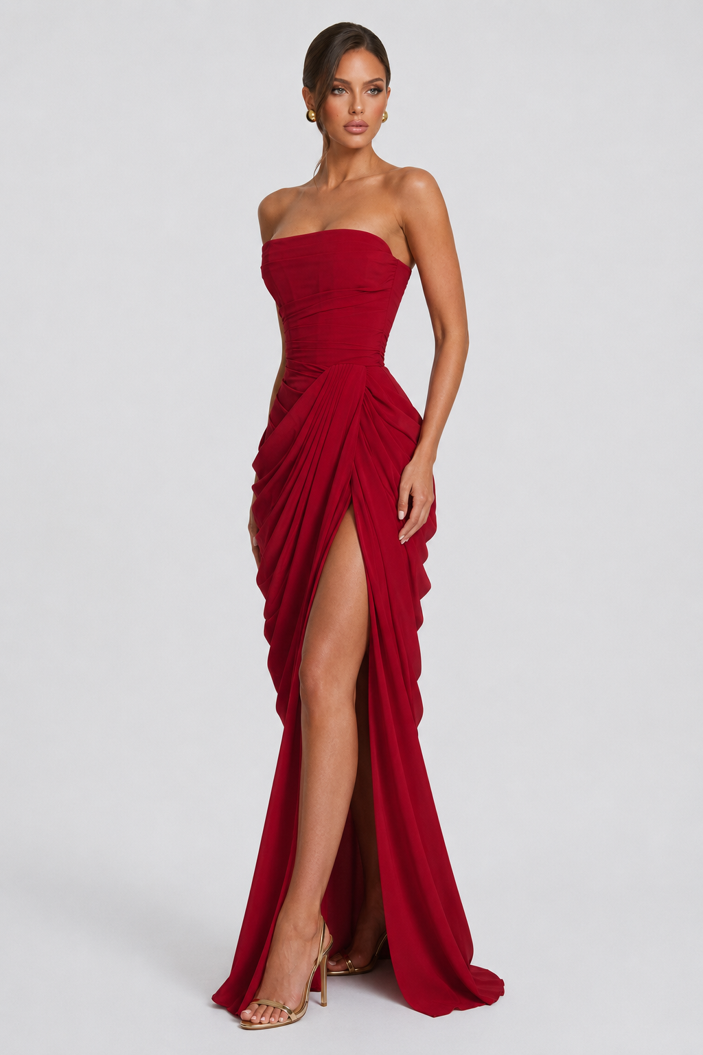 Elena | Vestido Maxi Drapeado con Corsé