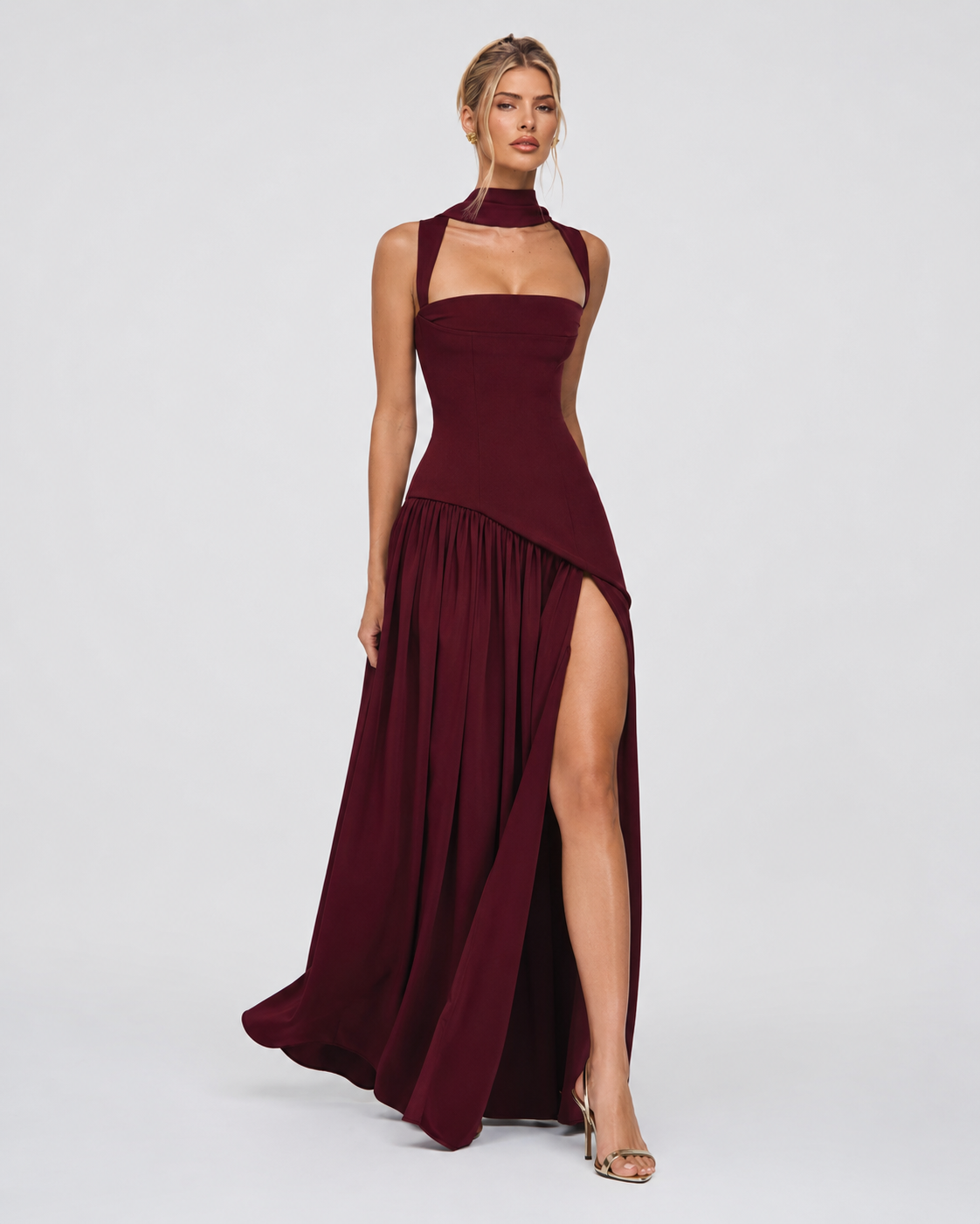 Irene | Vestido Maxi con Pañuelo y Abertura