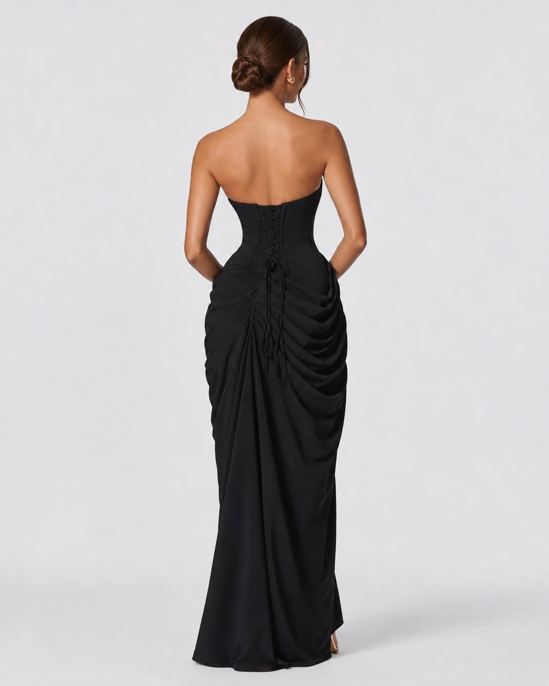 Elena | Vestido Maxi Drapeado con Corsé