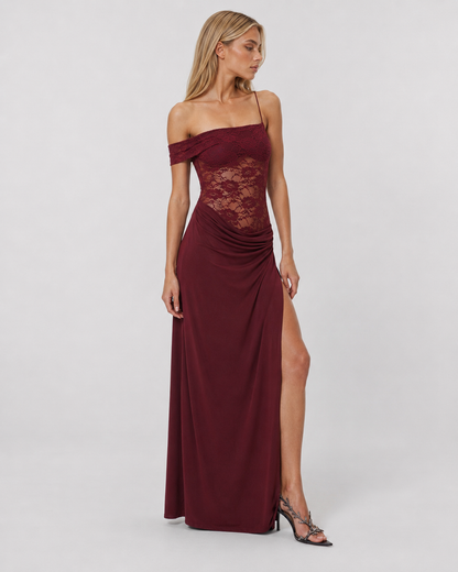 Eva | Vestido Maxi de Encaje Asimétrico