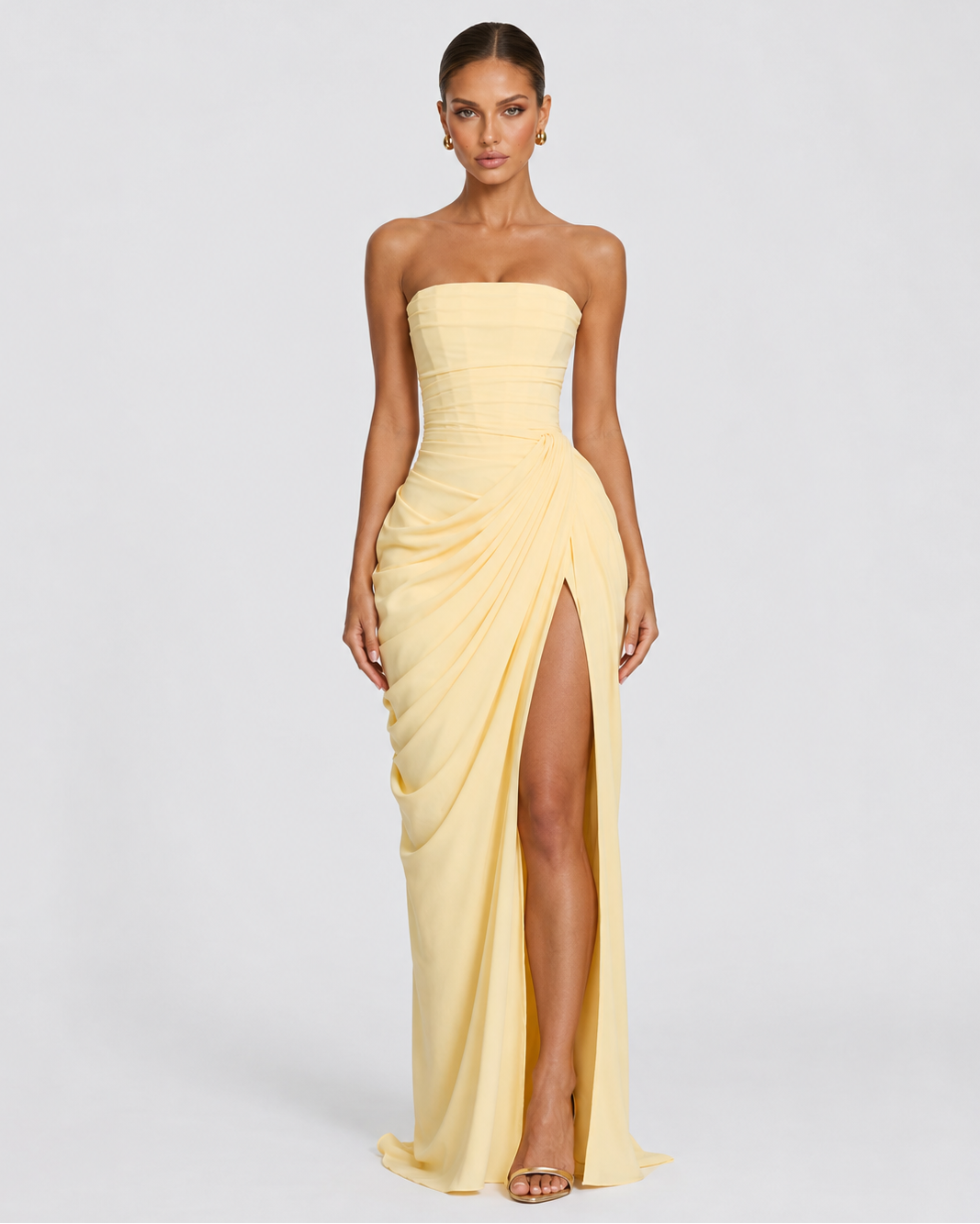 Elena | Vestido Maxi Drapeado con Corsé