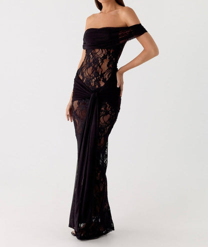 Isabel | Vestido Maxi de Encaje con Hombros al Aire