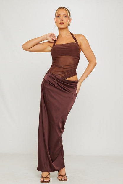 Mónica | Vestido Maxi Halter de Tul y Satén