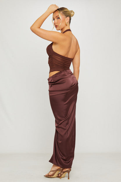 Mónica | Vestido Maxi Halter de Tul y Satén
