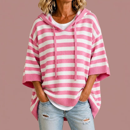 Carmina | Poncho de punto a rayas con capucha