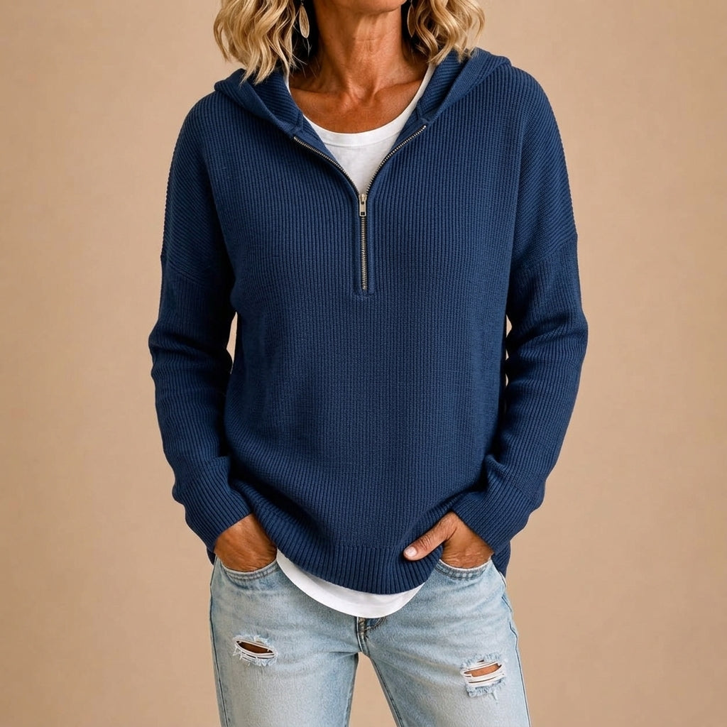 Mamen | Poncho de punto con capucha y cremallera