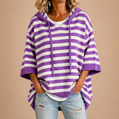 Carmina | Poncho de punto a rayas con capucha