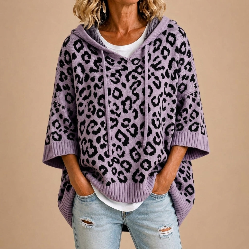 Paz | Poncho de punto con estampado animal y capucha