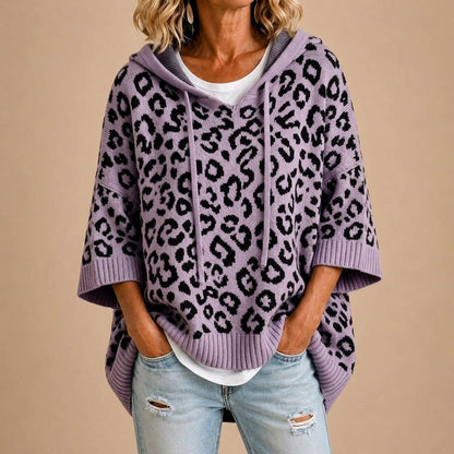 Paz | Poncho de punto con estampado animal y capucha
