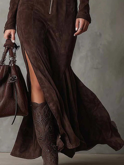 Sofía | Vestido largo marrón con cinturón