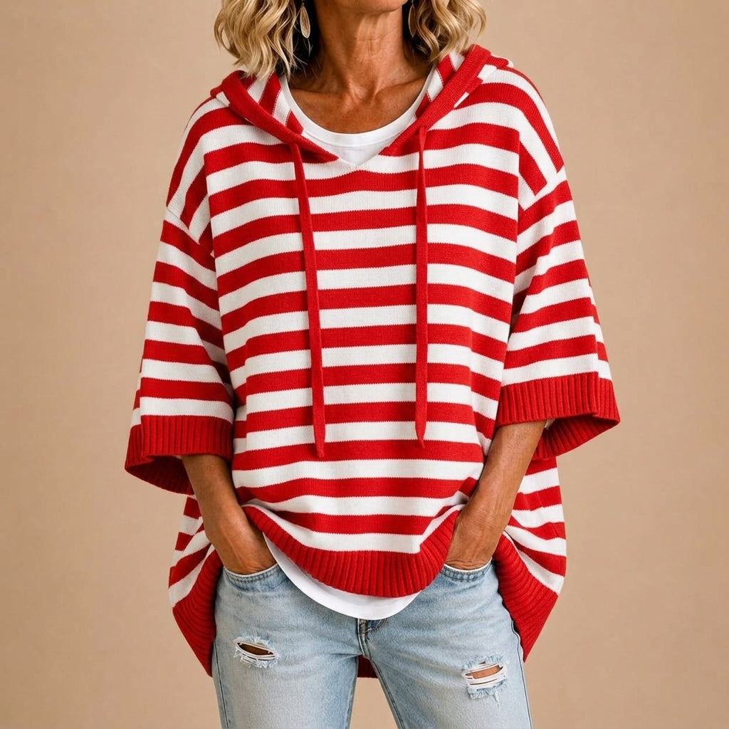 Carmina | Poncho de punto a rayas con capucha