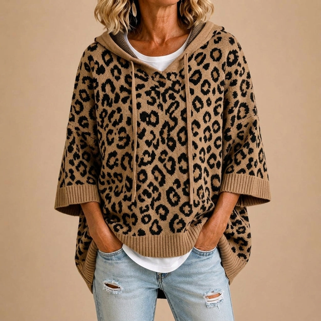 Paz | Poncho de punto con estampado animal y capucha