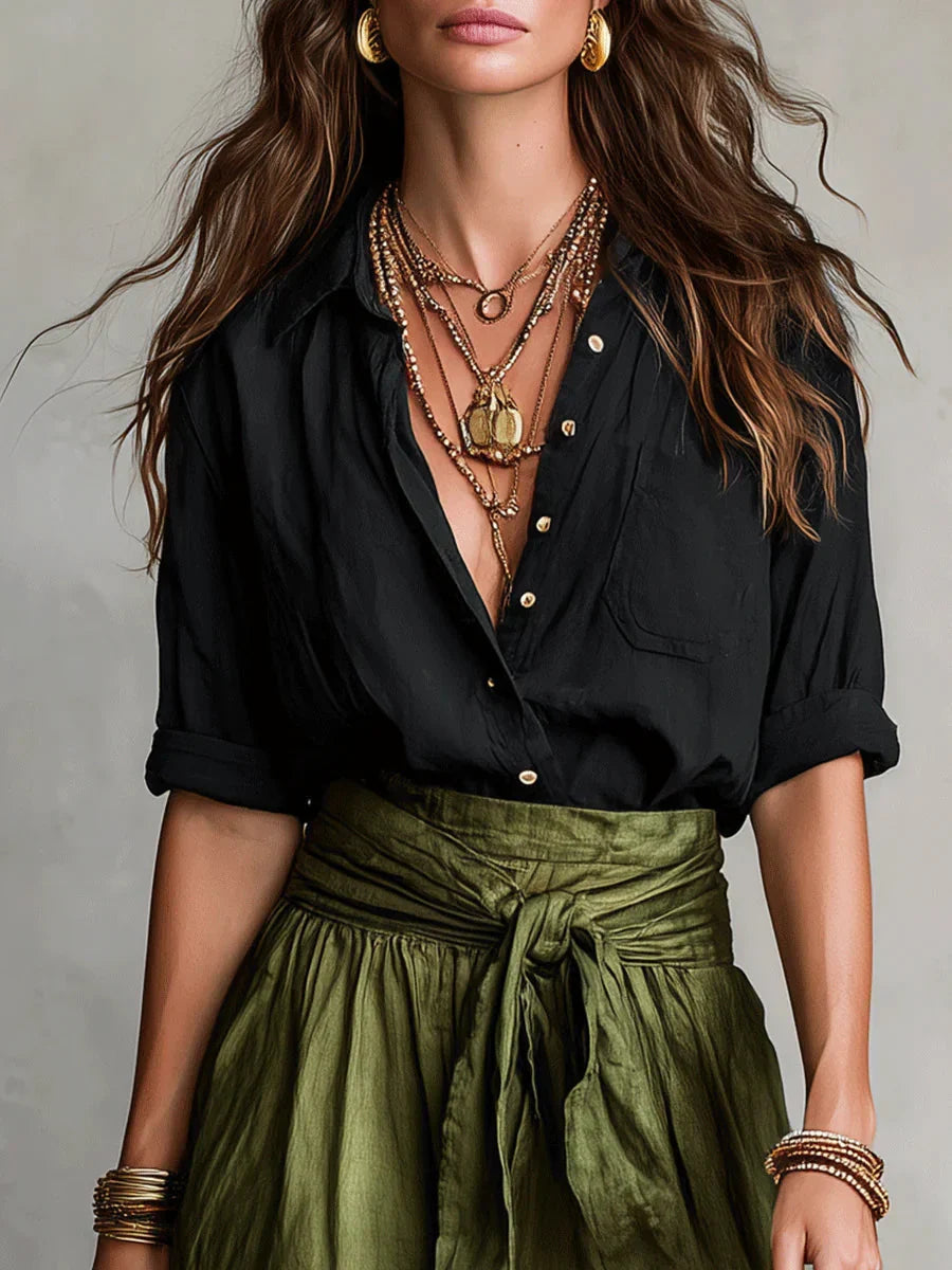 Vida Blusa Negra y Falda Midi