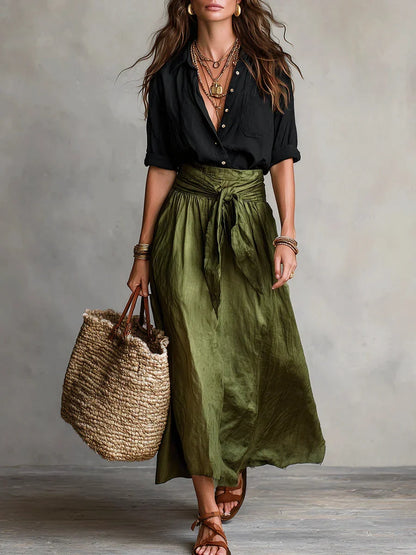 Vida Blusa Negra y Falda Midi