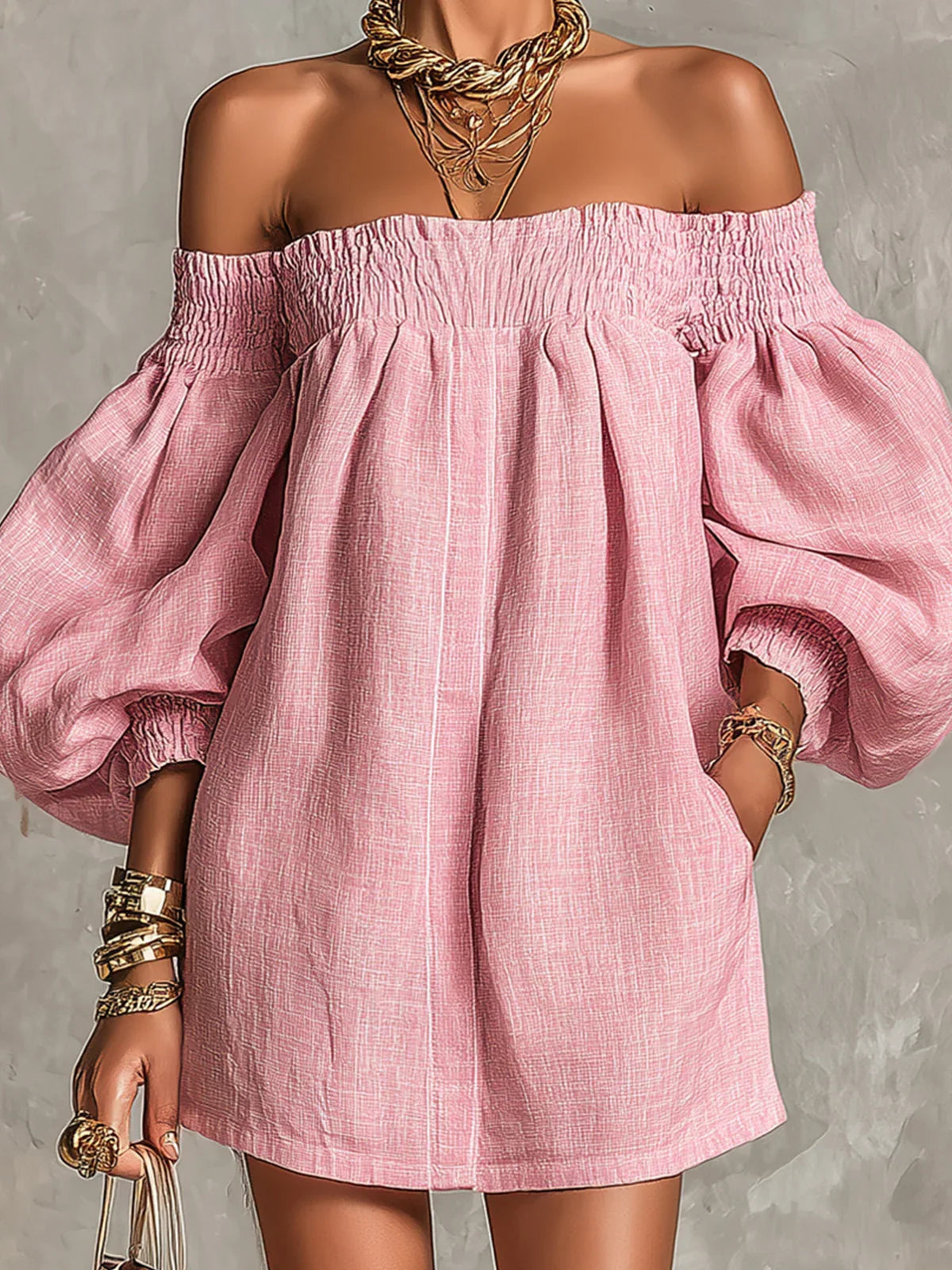 Gisela Mini Rosa Mangas Farol