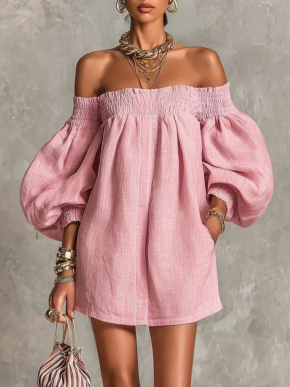 Gisela Mini Rosa Mangas Farol