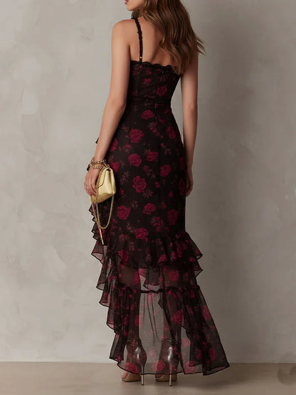 Lucía Floral Negro y Rojo