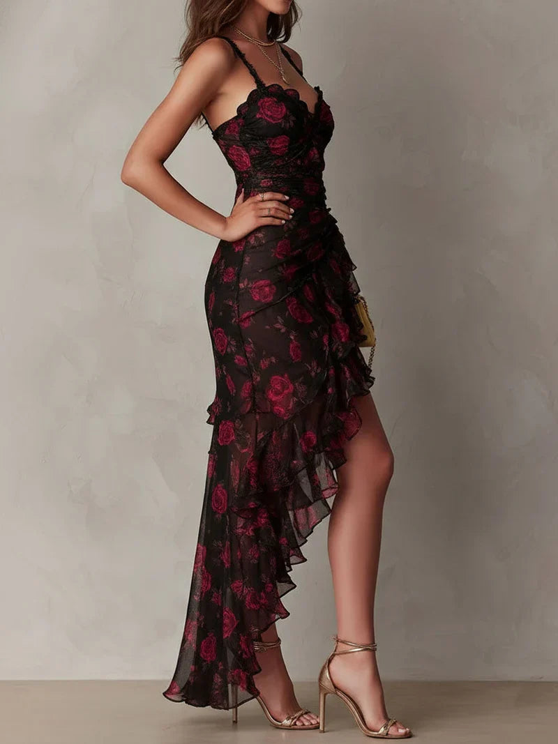 Lucía Floral Negro y Rojo