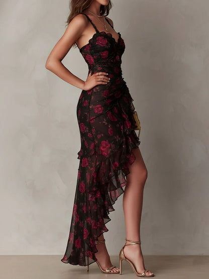 Lucía Floral Negro y Rojo