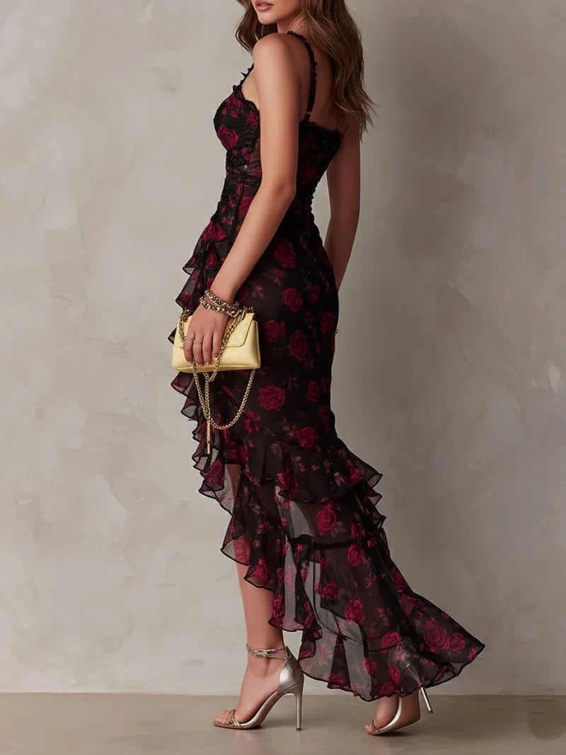 Lucía Floral Negro y Rojo