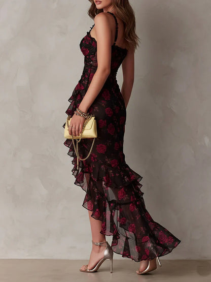 Lucía Floral Negro y Rojo
